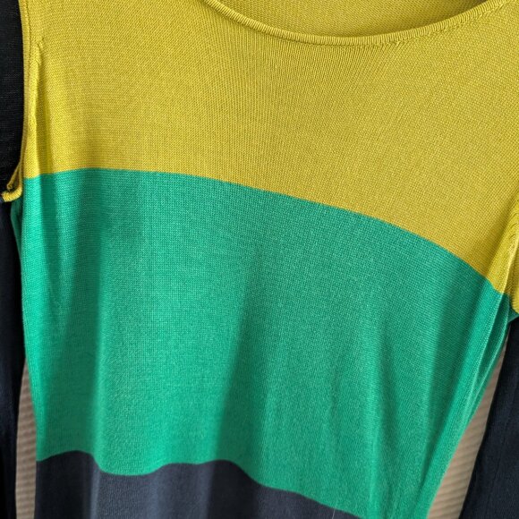 BCBGMAXAZRIA Nomia Silk Blend Color Block Cut Out Midi Dress Lightweight Knit - Picture 10 of 15